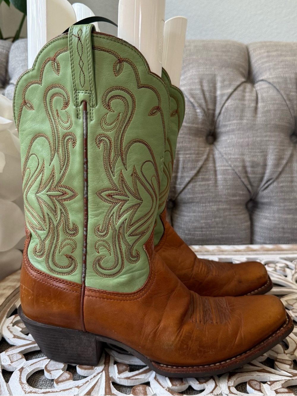 Ariat Green Brown Leather Western Boots Women’s 9